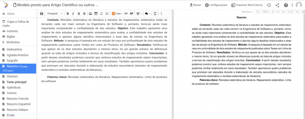 Fastformat formatando automaticamente os resumo nas normas ABNT
