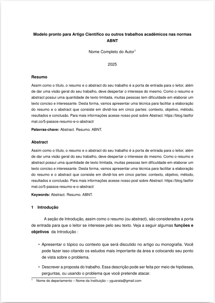 Modelo pronto em Word/PDF para resumo expandido nas normas ABNT.
